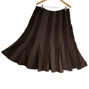 Multiples 2-tone Brown Stripe‎ Full Skirt With Eyelash Fringe - Women's Size 16